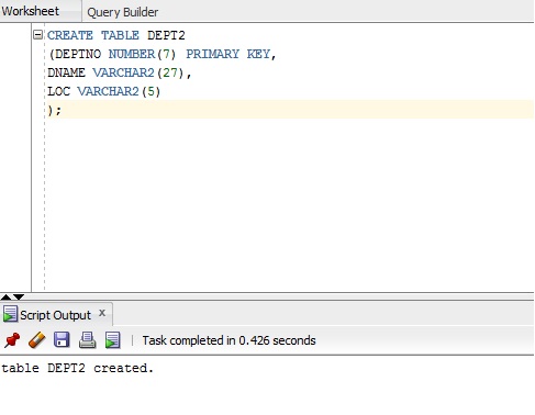 Create table statement in oracle