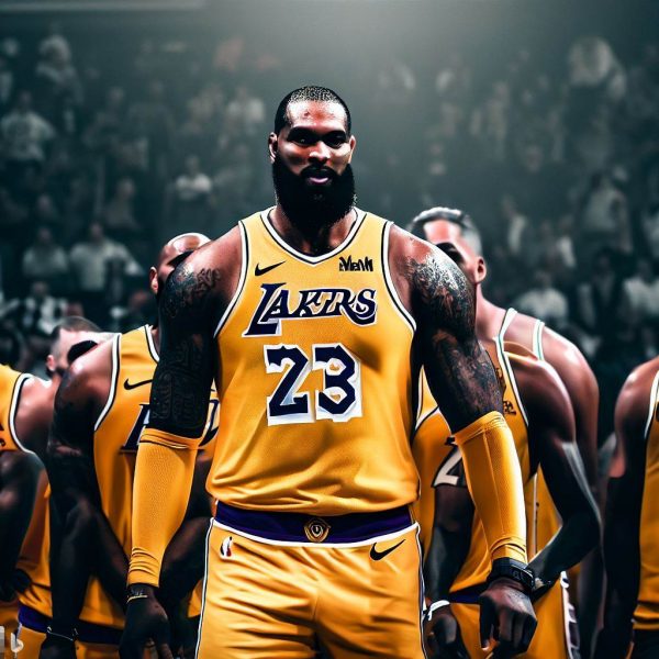 LeBron James with the LA Lakers team